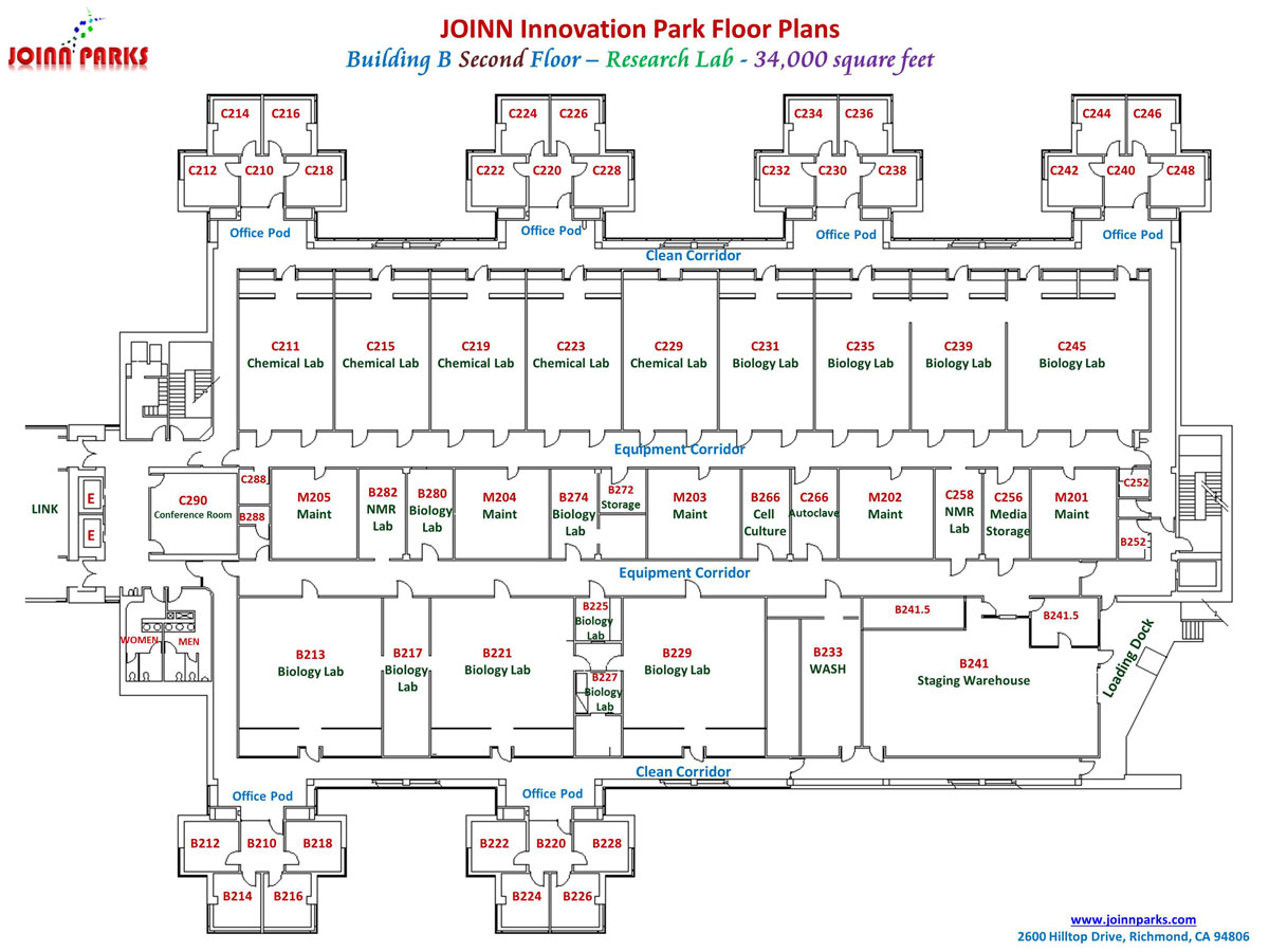 The floor plan for the second floor of research building = Building B